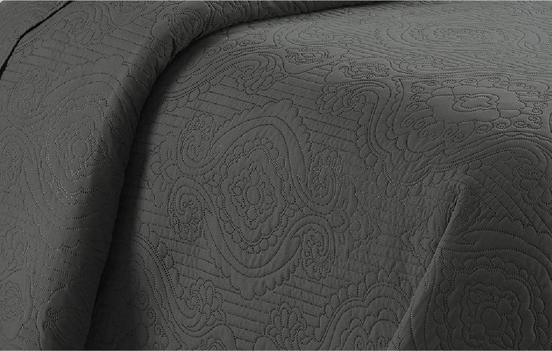Home Collection 3pc Full/Queen Over Size Luxury Embossed Bedspread Set Light Weight Solid Charcoal New - Image 2